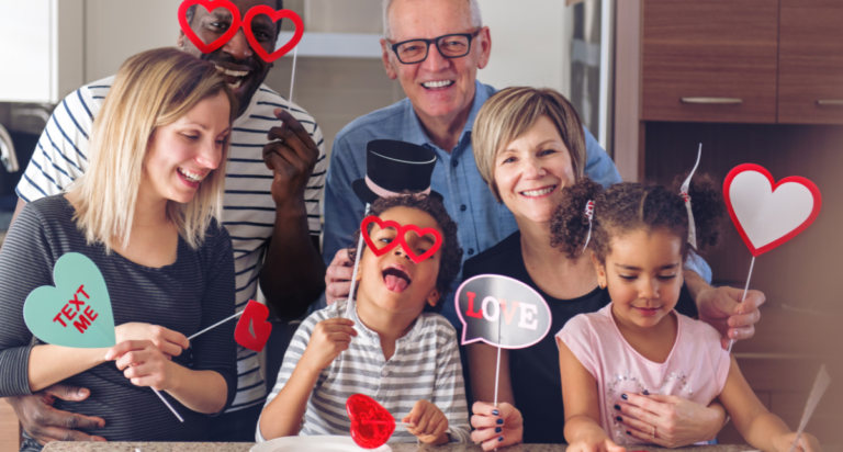 inter-generational family celebrating Valentine's Day