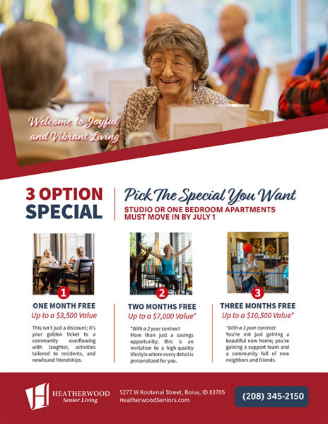 Heatherwood Senior Living 3 option special banner